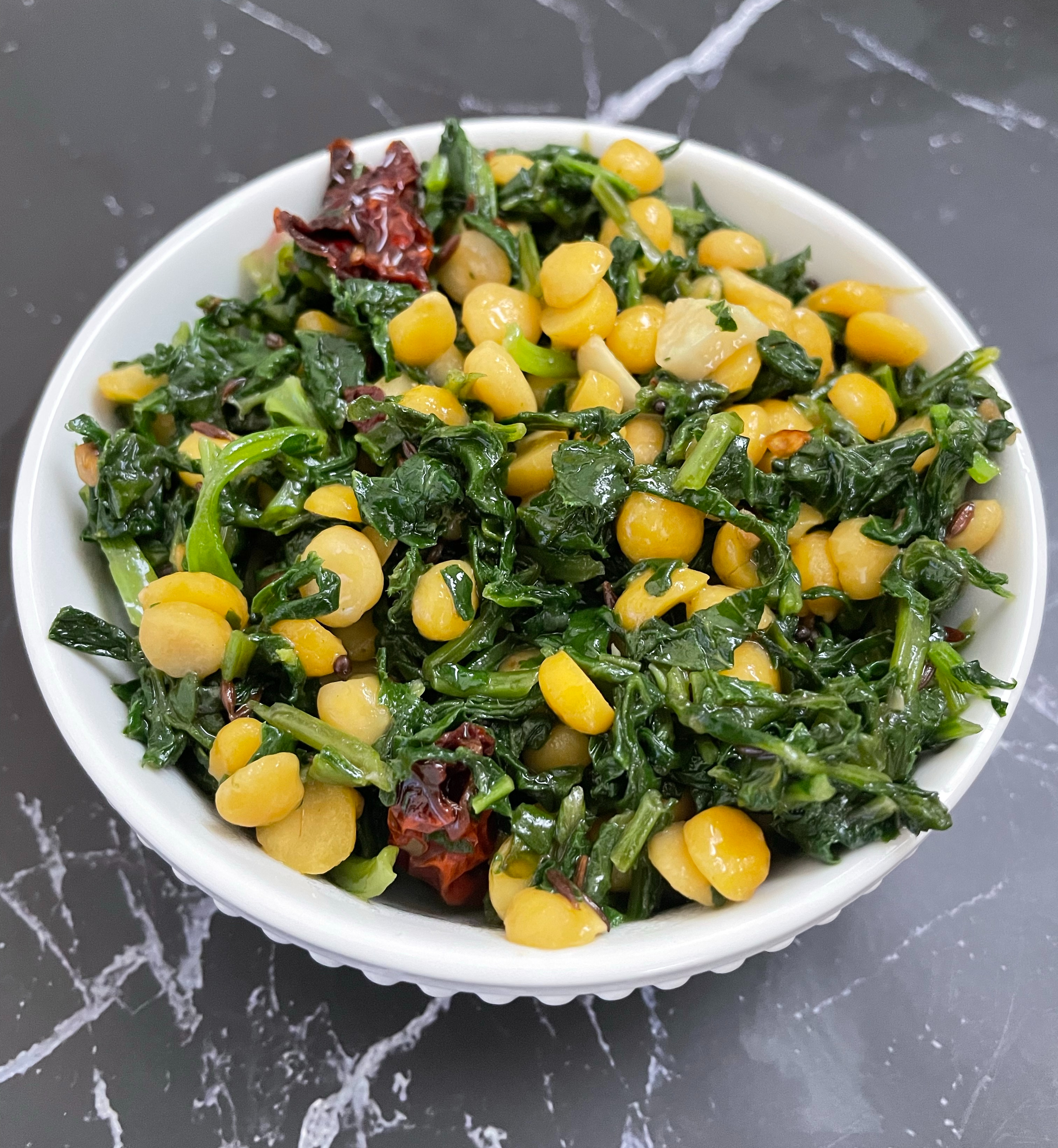 Sautéed Radish Greens with Split Chickpeas
