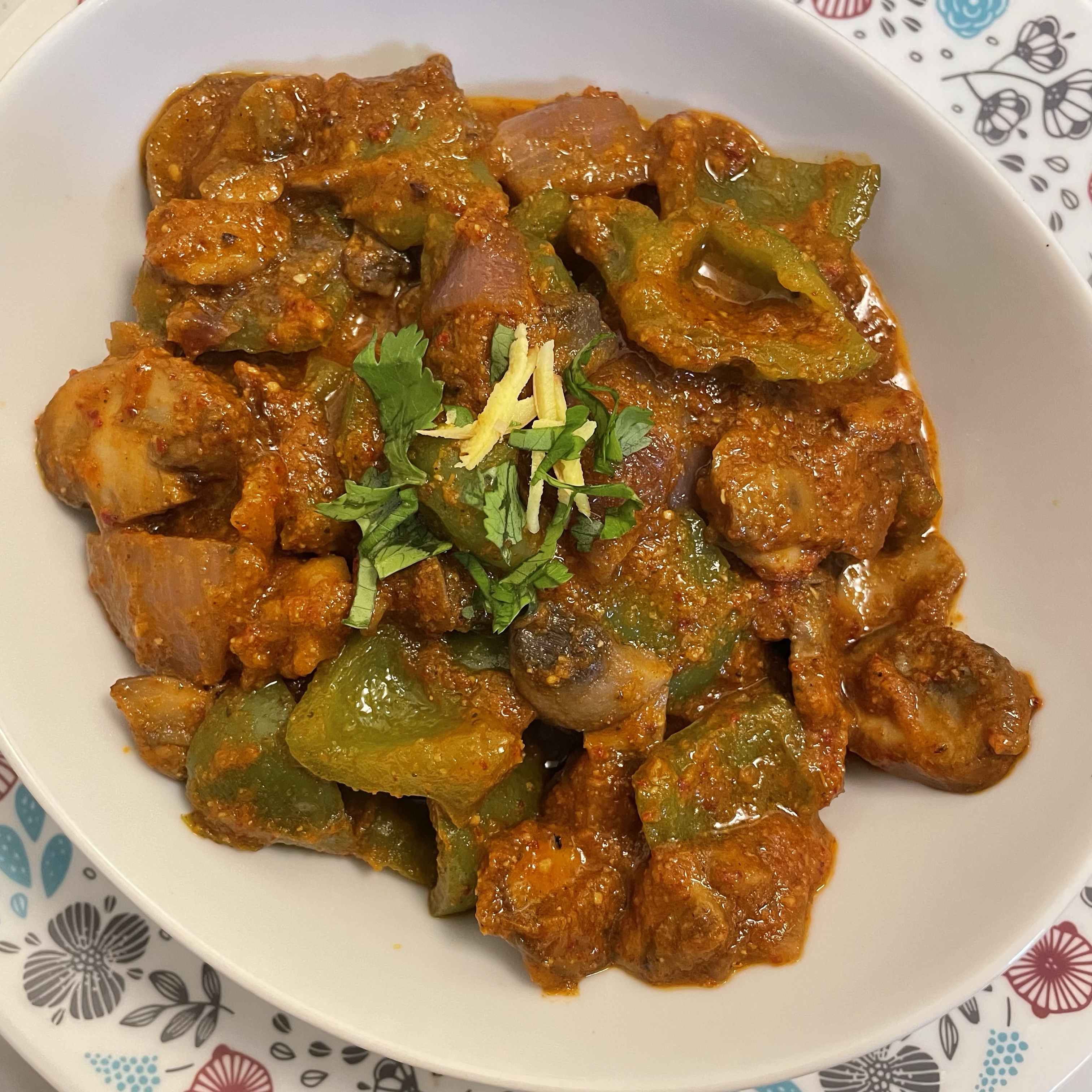 Mushroom Masala made with roasted and ground spices