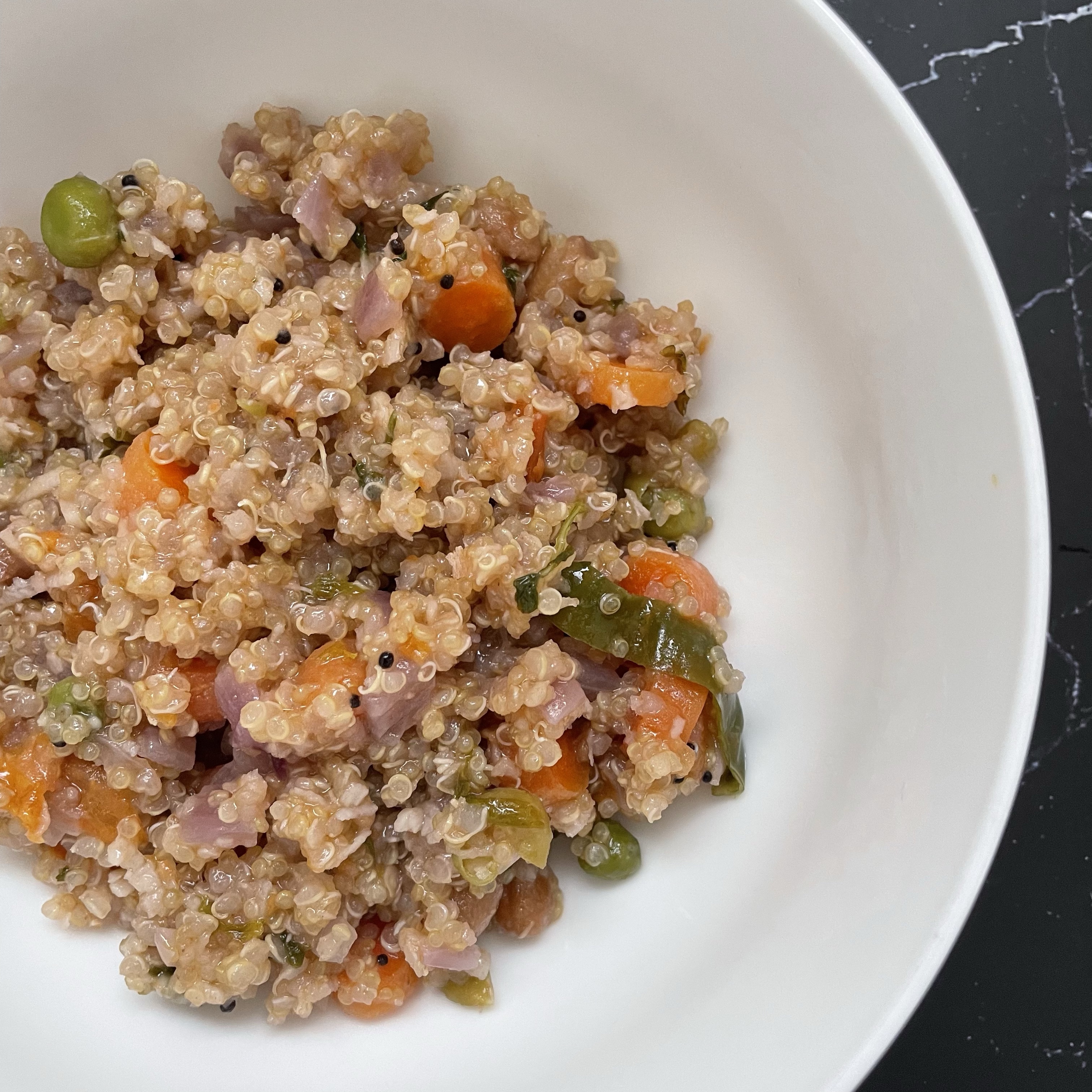 Quinoa Upma with Carrot, Green Peas, and Coconut